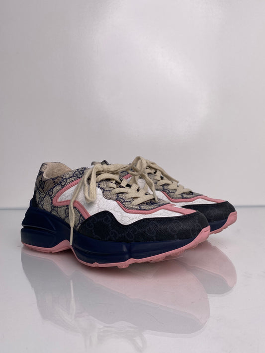 Gucci Rhyton GG Pink, White & Navy Sneakers, 37