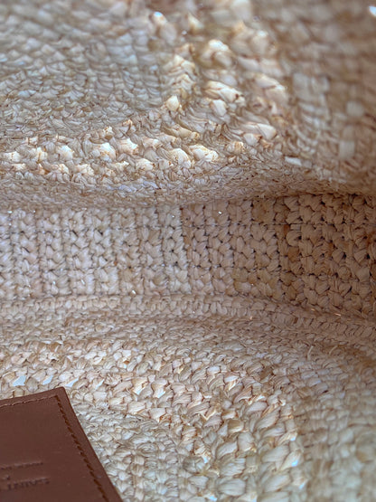 Saint Laurent Tan Raffia Logo Circular Bag GHW