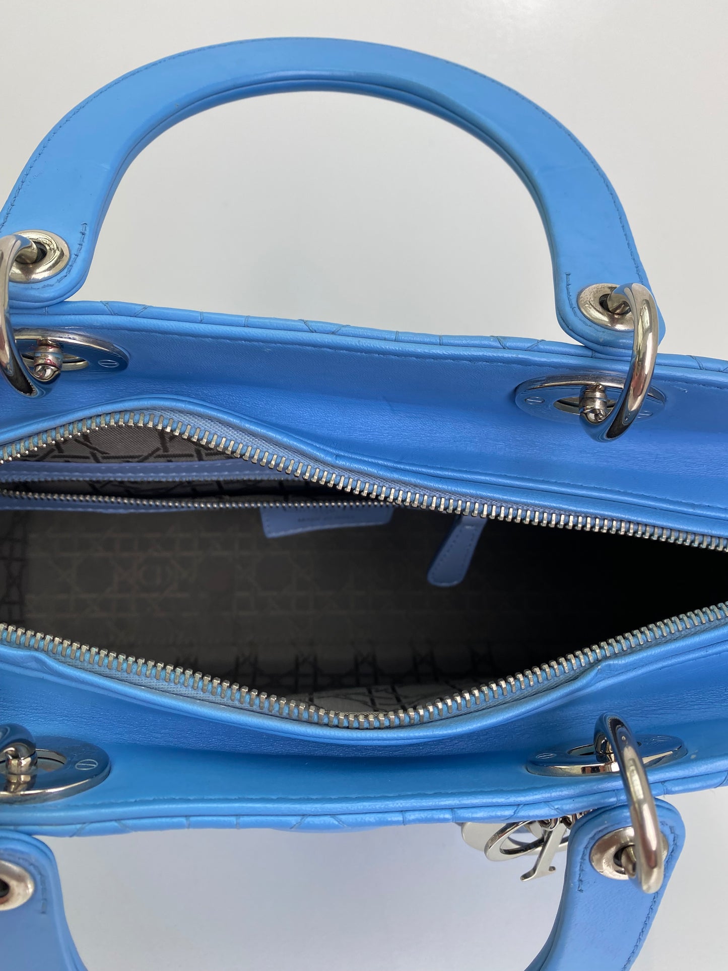 Christian Dior Blue Lady Dior Large Leather Tote SHW