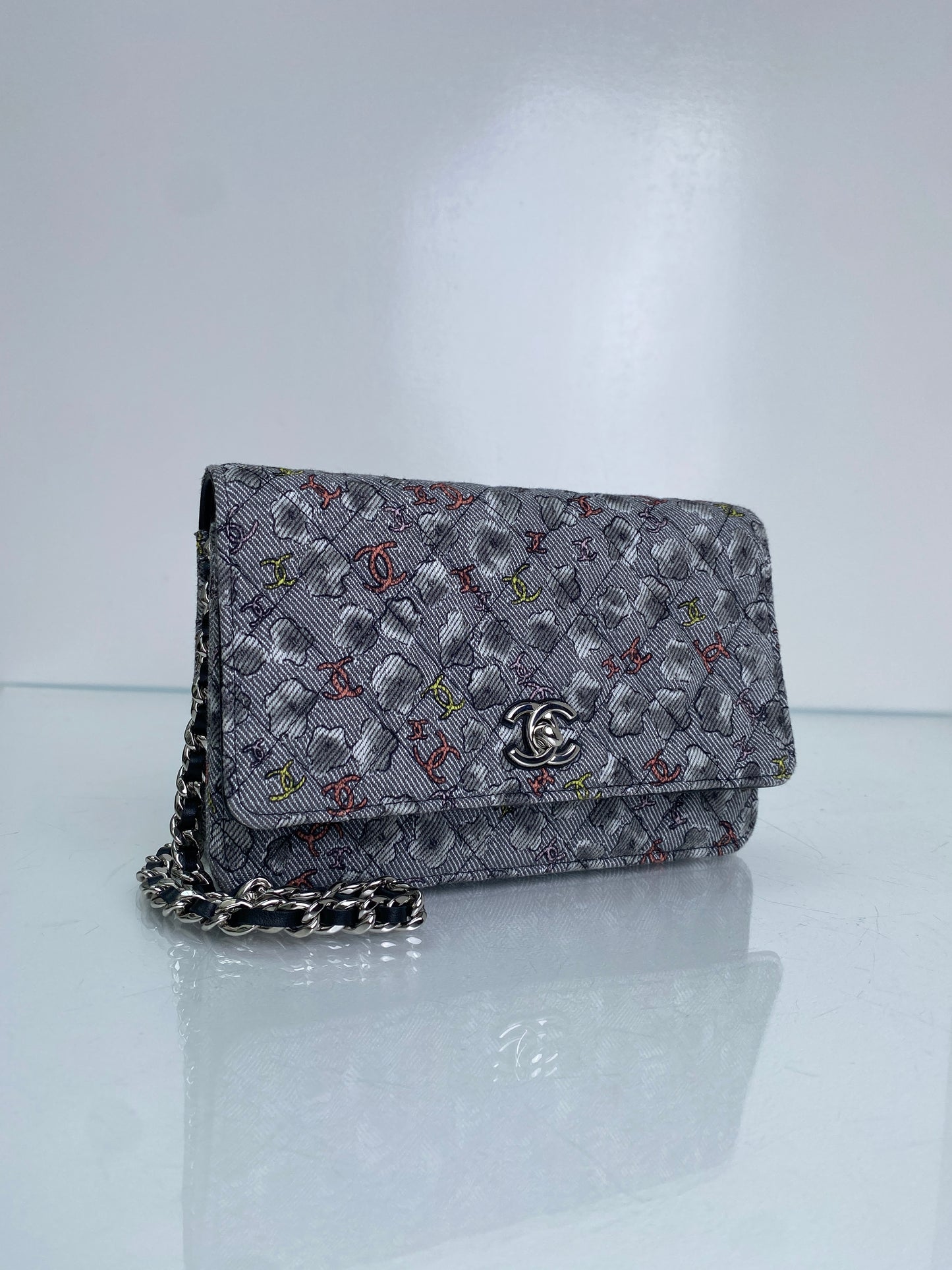Chanel Grey & Multi Canvas CC Cloud Wallet On Chain Bag SHW