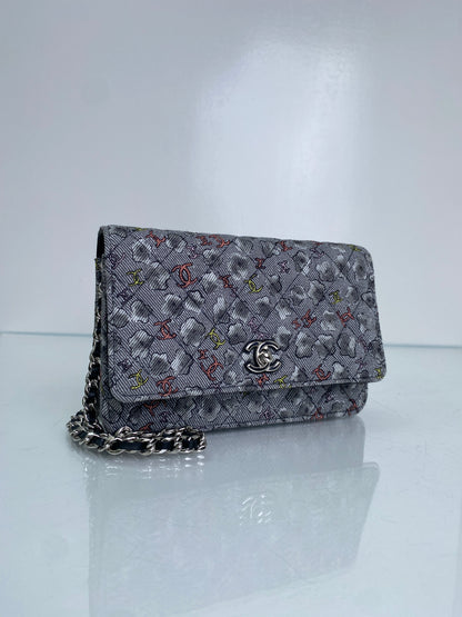Chanel Grey & Multi Canvas CC Cloud Wallet On Chain Bag SHW
