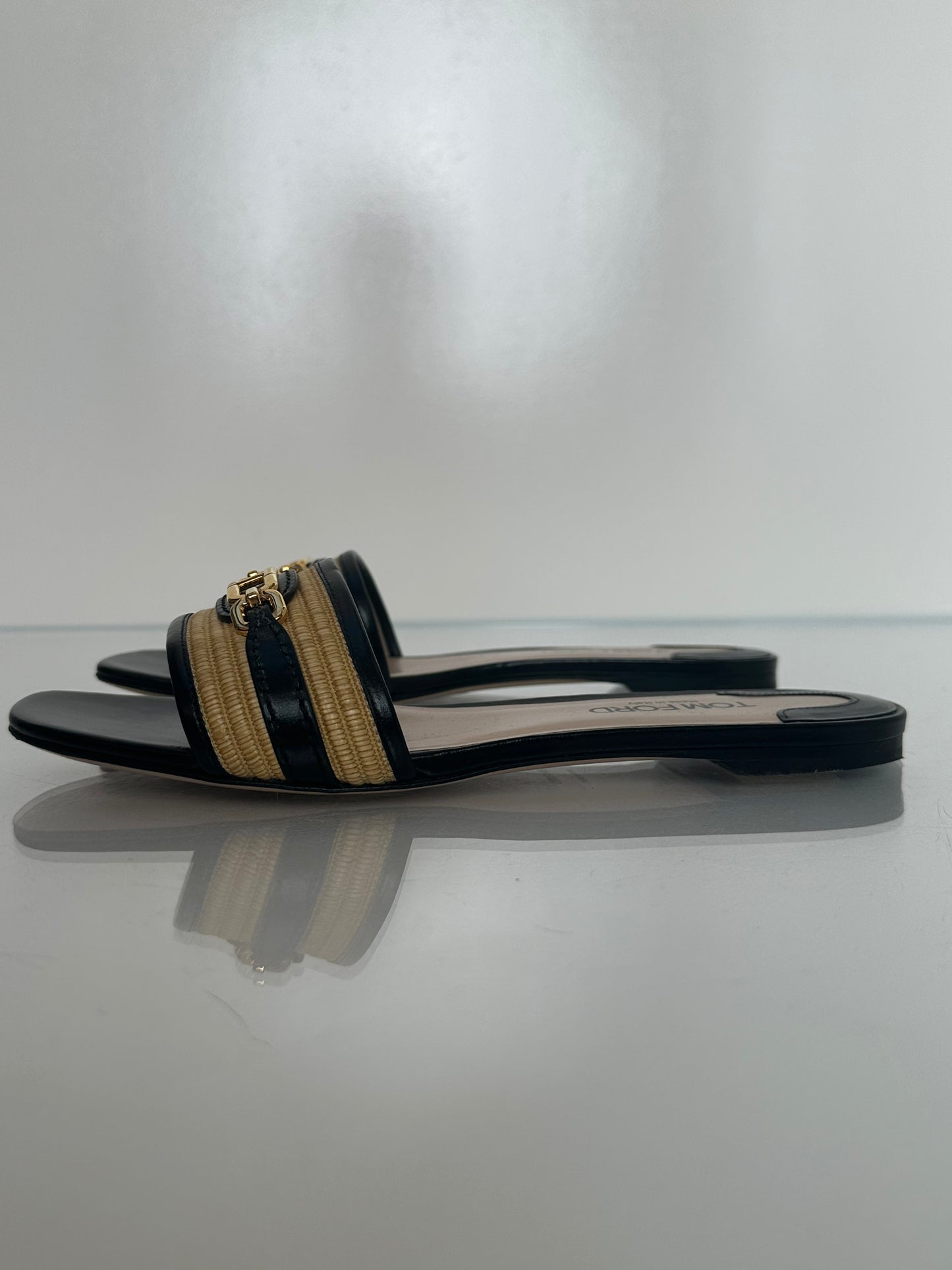 Tom Ford Black & Raffia Whitney Sandals, 37