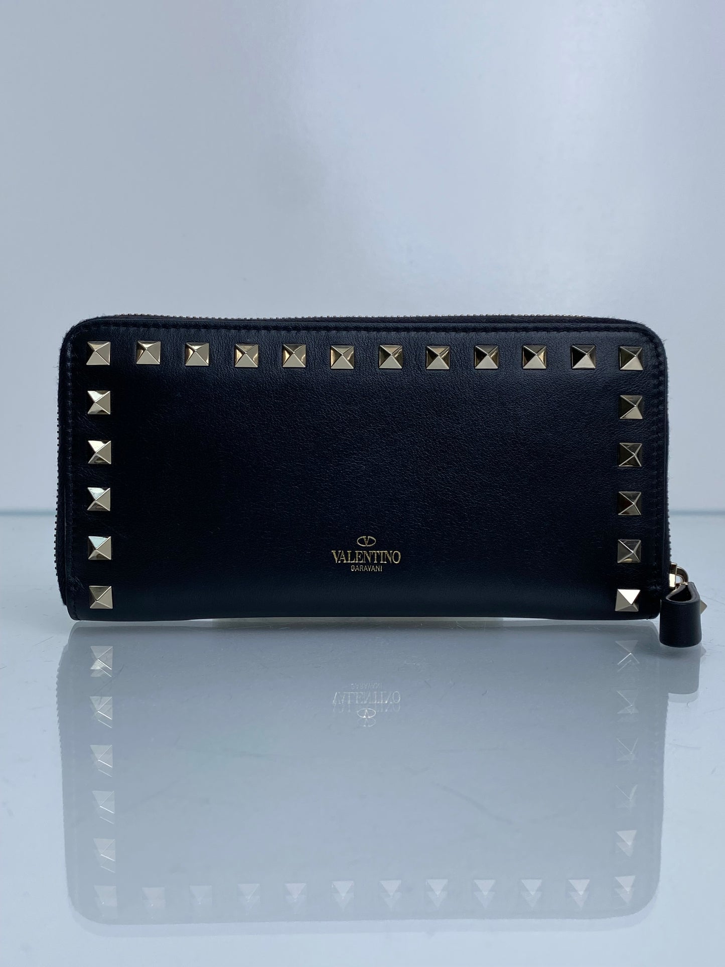 Valentino Black Rockstud Accent Long Zip Wallet GHW