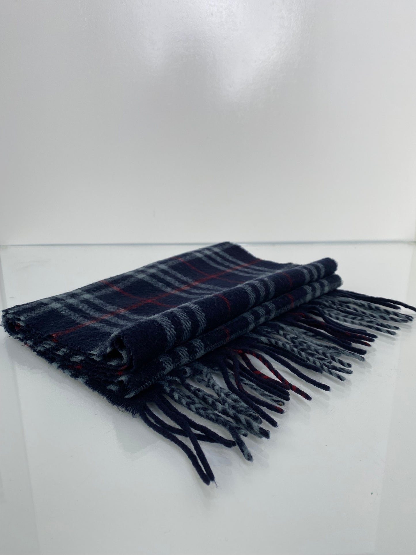 Burberry Black, Red, & Grey Plaid Wool Scarf