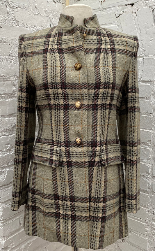 Hermes Vintage Green, Grey, & Multicolor Tweed Check Blazer, 42