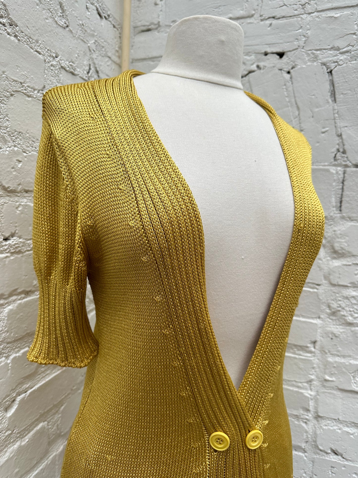 Missoni Metallic Yellow Knit Short Sleeve Cardigan, 44