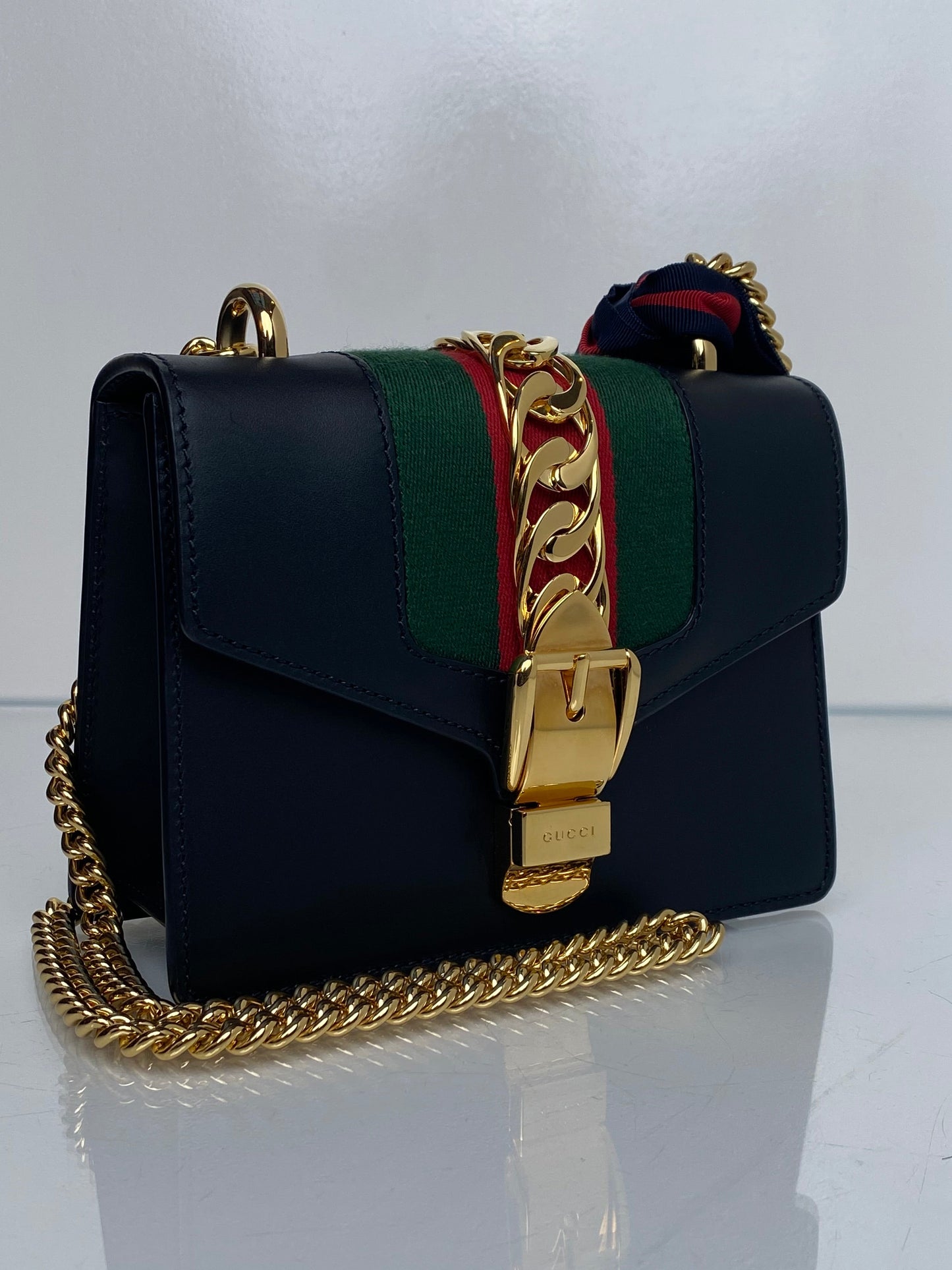 Gucci Black Webstripe Mini Sylvie Bag GHW