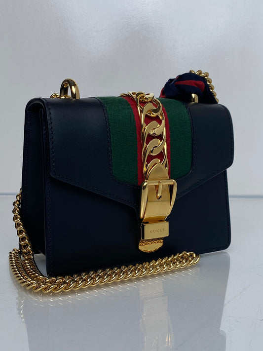 Gucci Black Webstripe Mini Sylvie Bag GHW