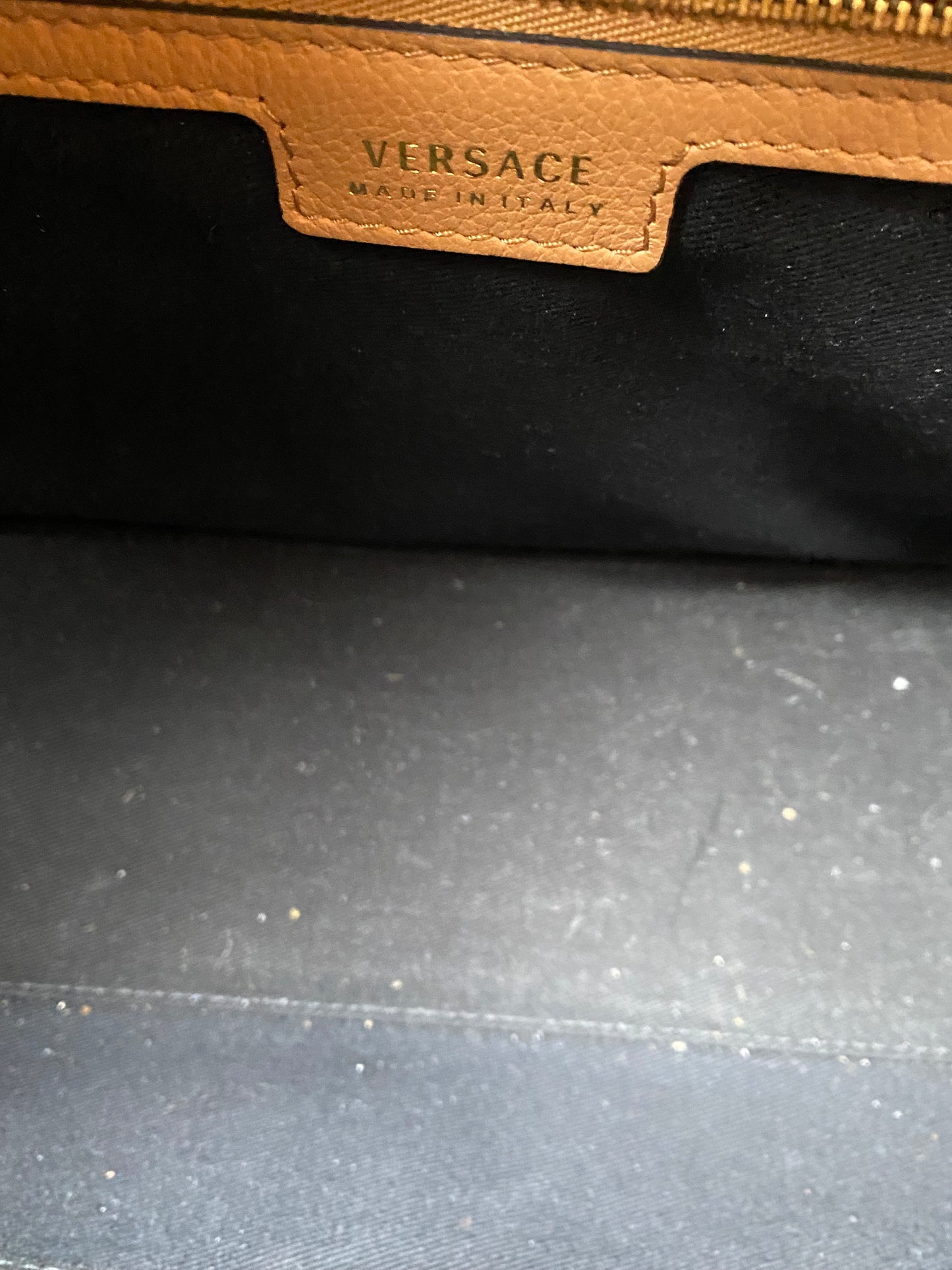 Versace Tan Leather La Medusa Flap Bag GHW