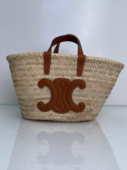 Celine Triomphe Tan & Brown Classic Panier Raffia Basket Bag