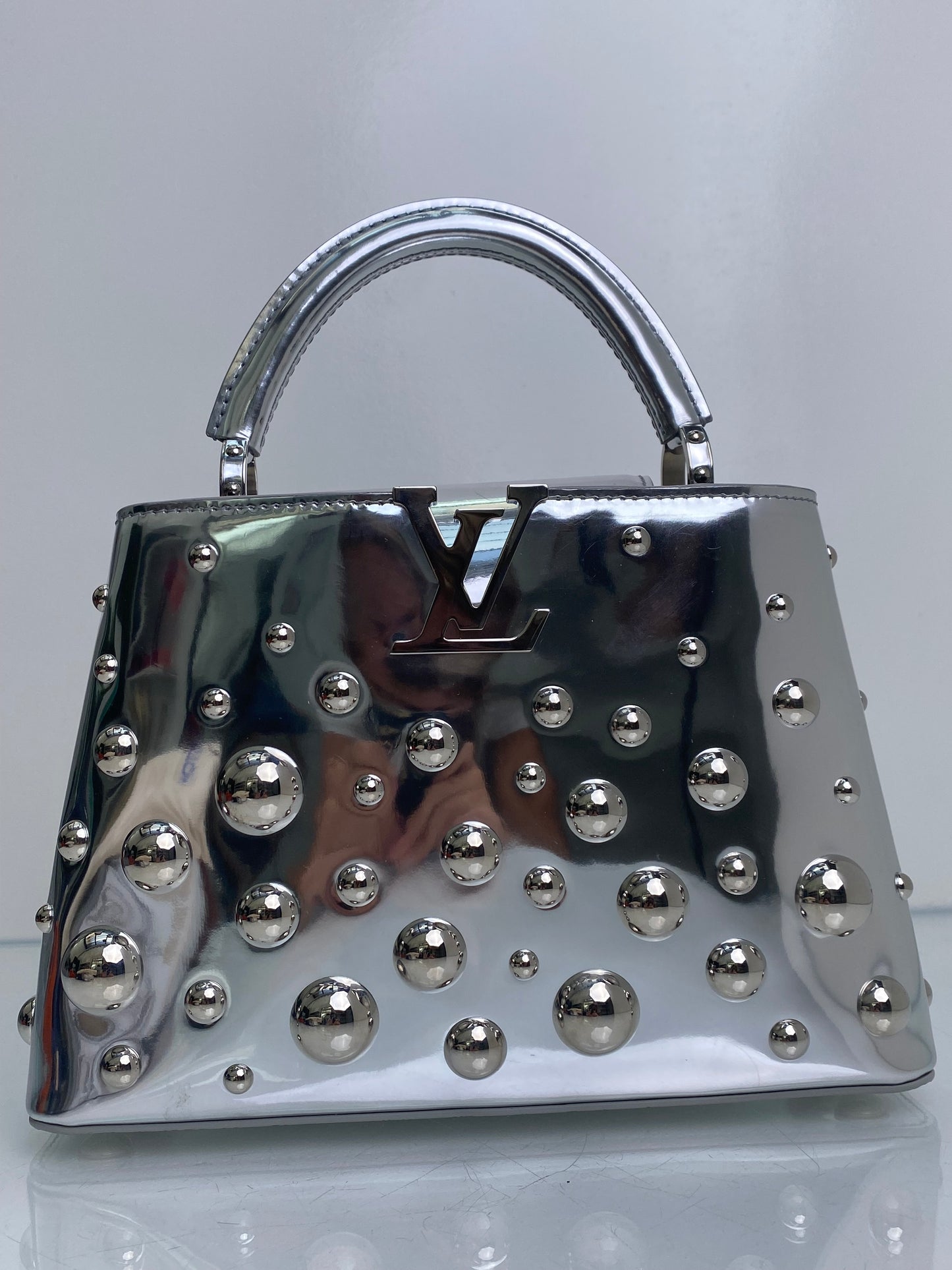 Louis Vuitton Silver Vernis Patent Leather X Yayoi Kusama Capucines BB Bag SHW