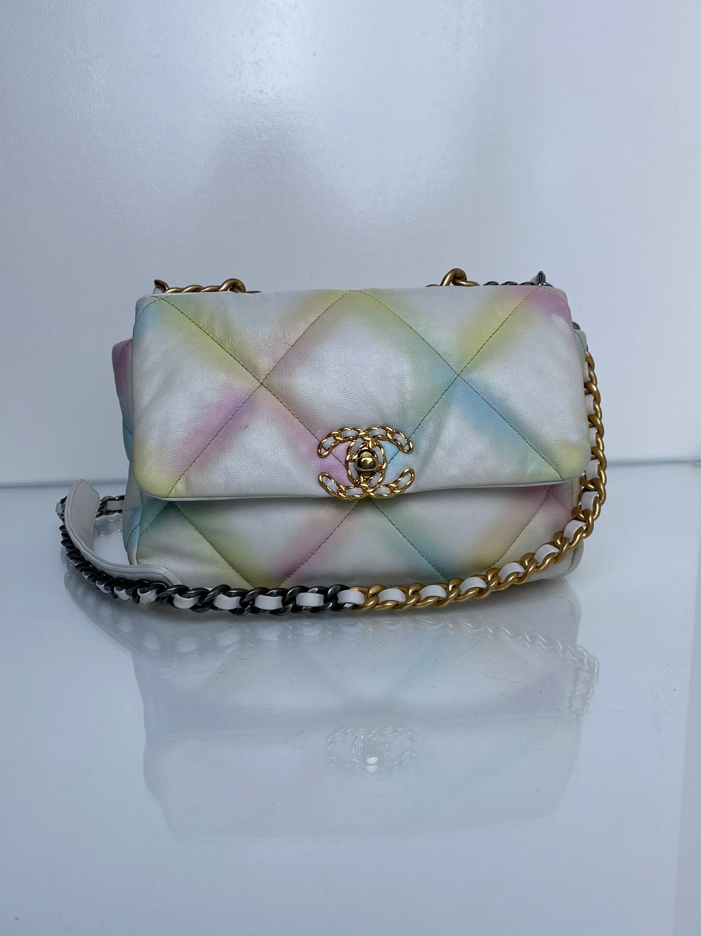 Chanel White & Multicolor Pastel Small 19 Bag TTHW