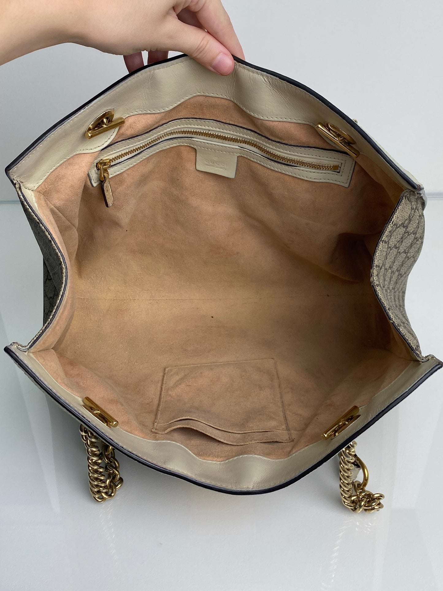 Gucci White GG Suprmeme Medium Padlock Tote Bag GHW (As Is)