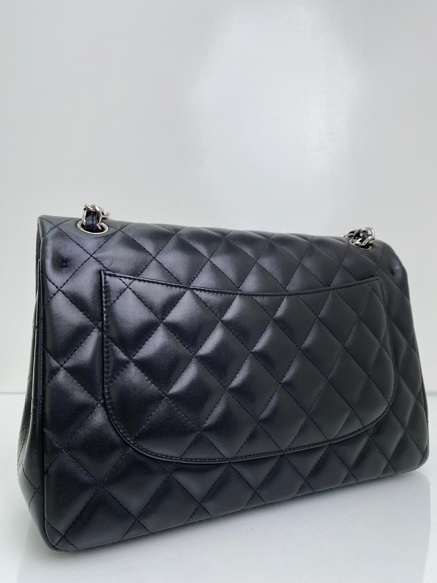 Chanel Black Classic Jumbo Lambskin Double Flap Bag SHW #19
