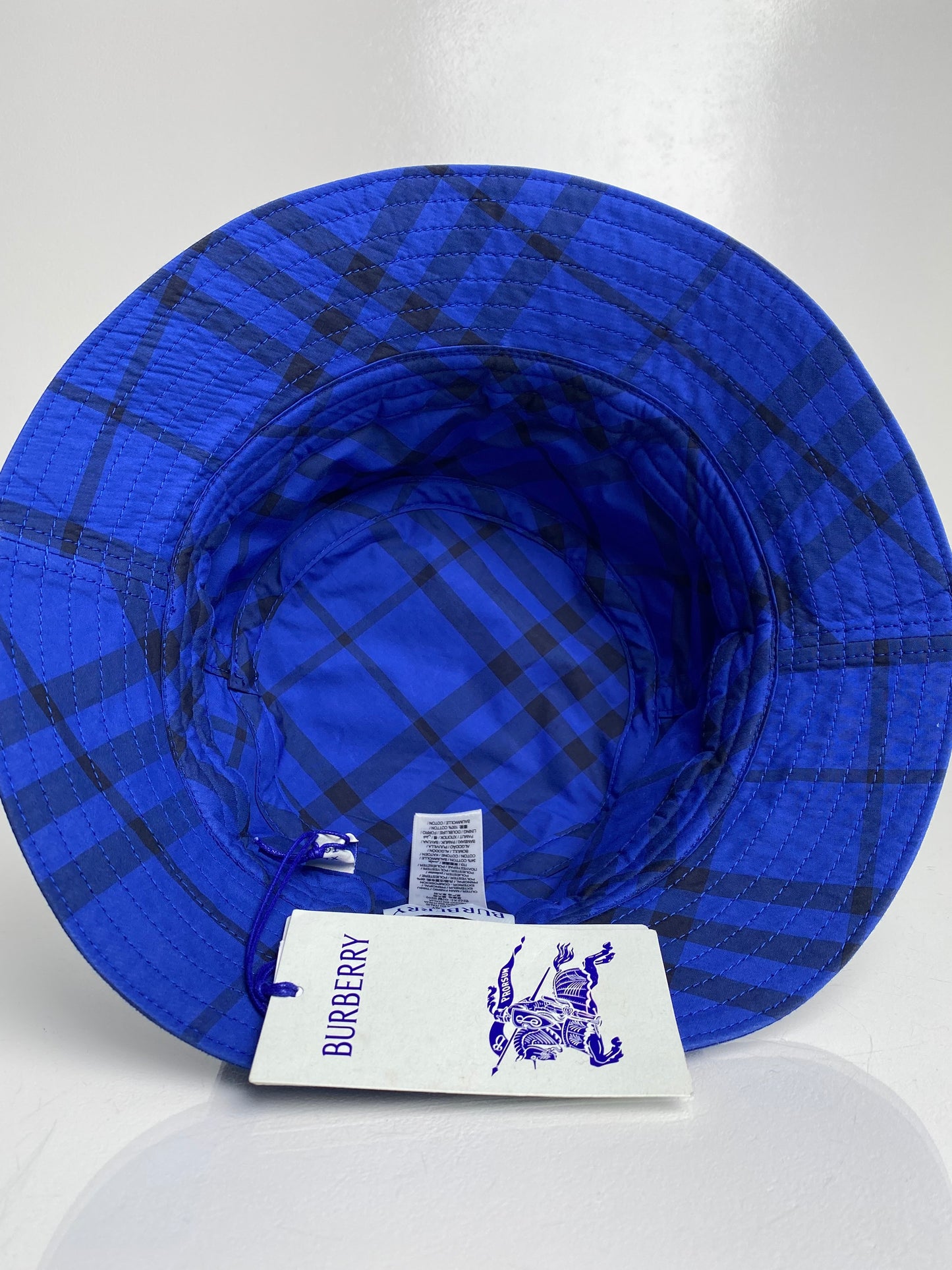 Burberry Blue Check Bucket Hat, XL