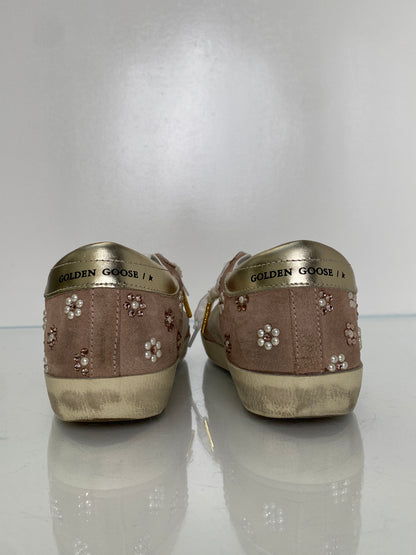 Golden Goose Pink & Tan Suede Pearl Flower Sneakers, 37