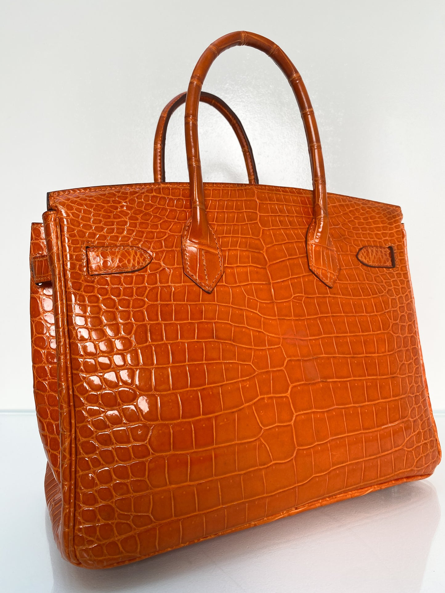 Hermes Birkin 30 Shiny Porosus Orange PHW #L