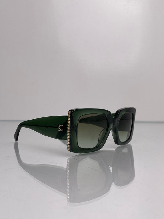 Chanel Square Green Lucite CC & Pearl Sunglasses