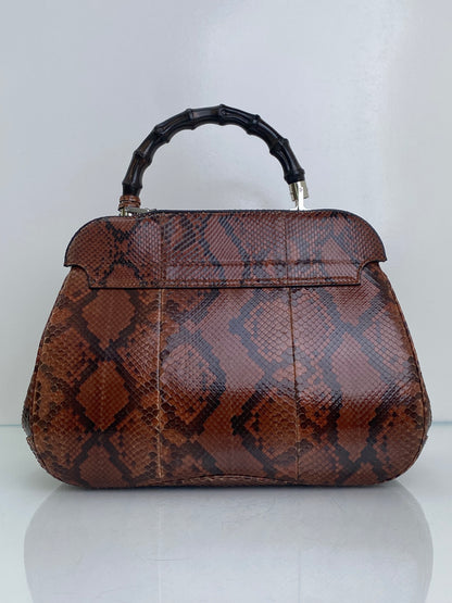 Gucci Brown Lady Lock Python & Bamboo Top Handle Bag SHW