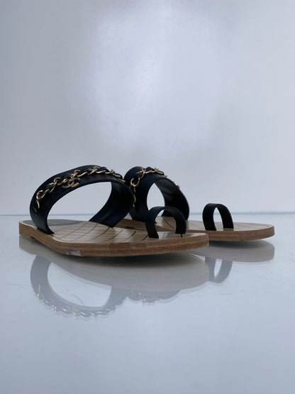 Chanel Black Interlocking CC Chain Sandals, 39.5