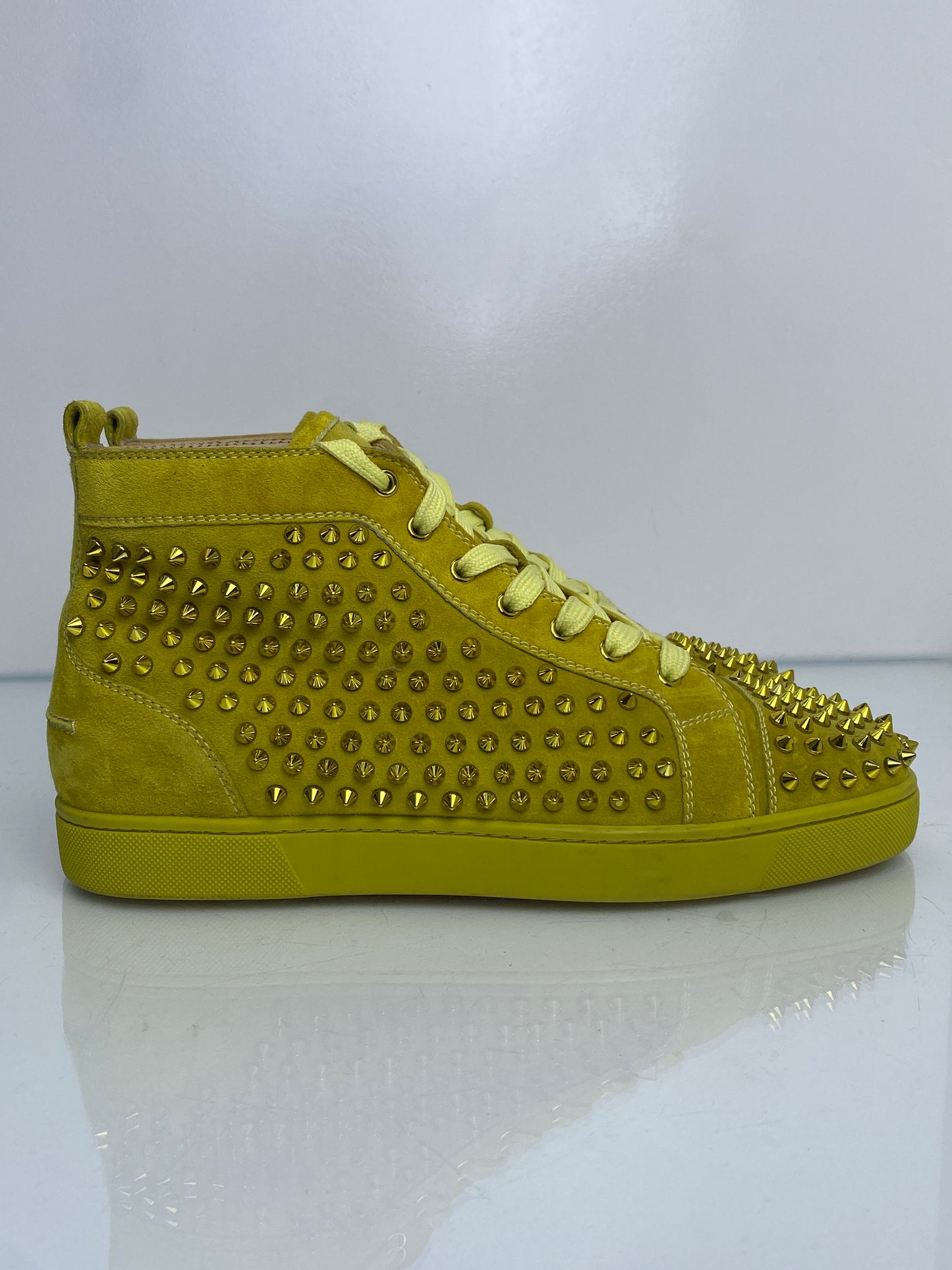 Christian Louboutin Yellow Suede Spiked High-Top Sneakers, 43.5
