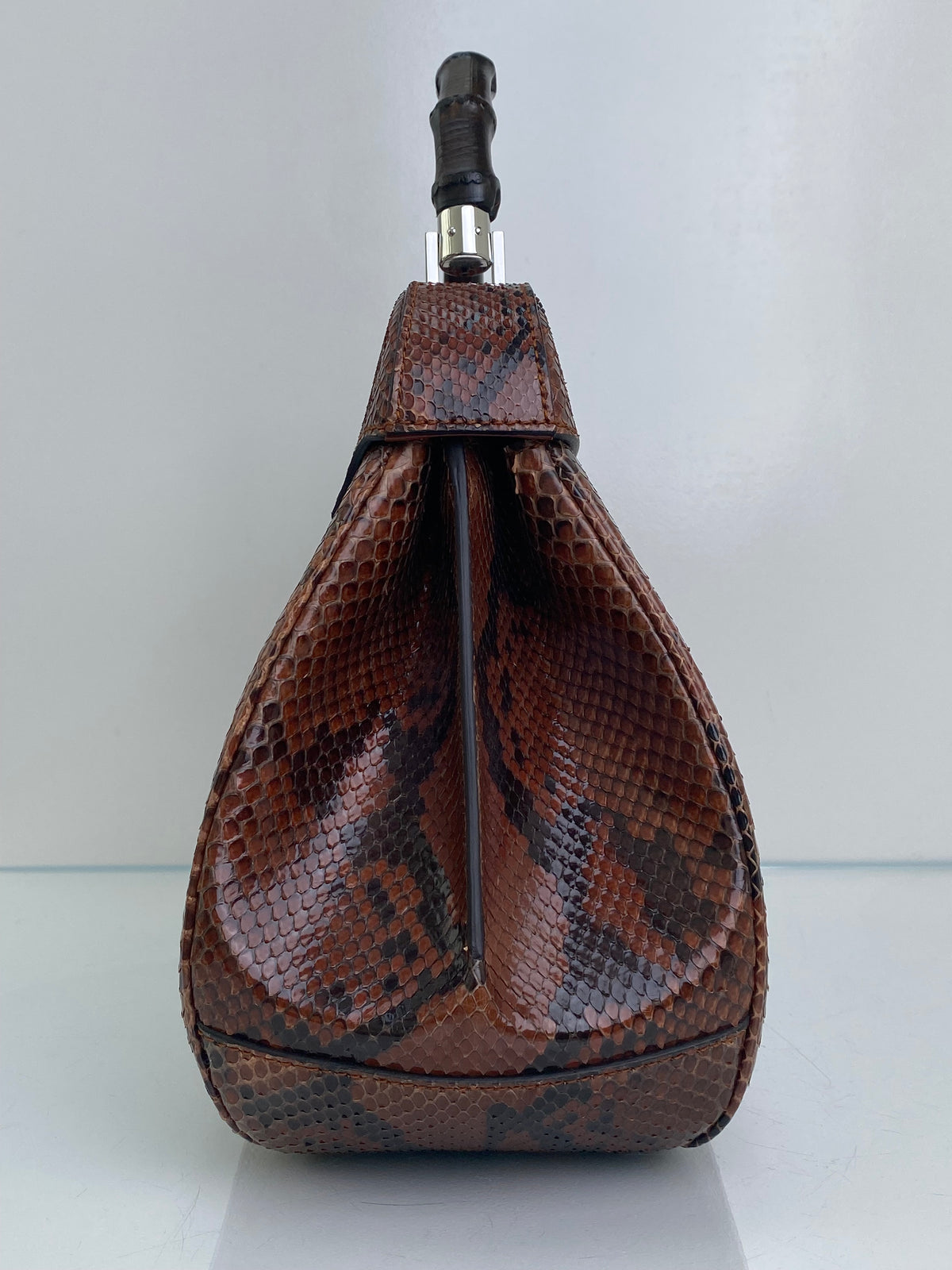 Gucci Brown Lady Lock Python & Bamboo Top Handle Bag SHW