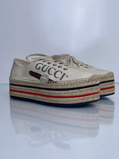 Gucci White Logo Platform Espadrille Sneakers, 38.5