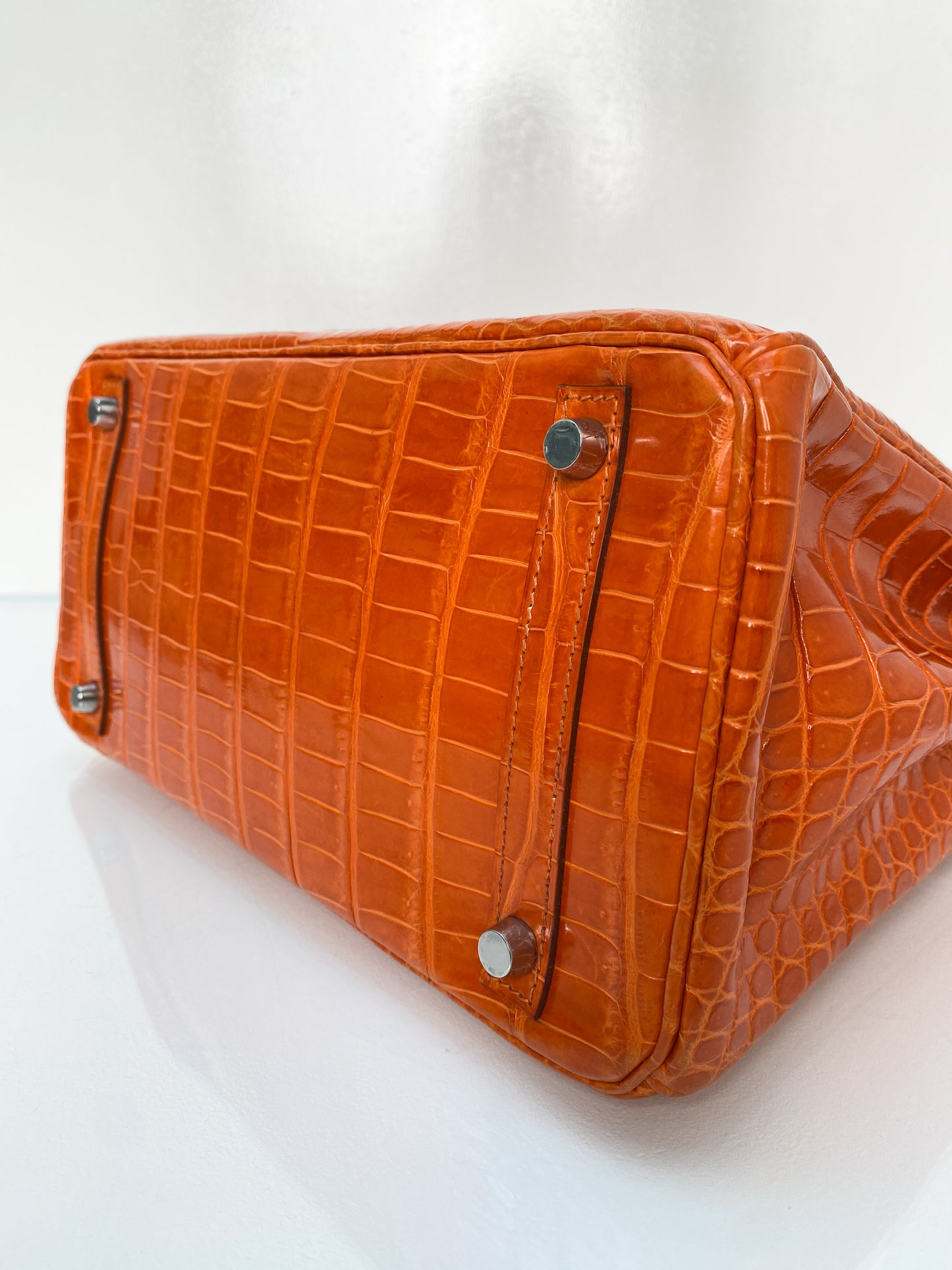 Hermes Birkin 30 Shiny Porosus Orange PHW #L