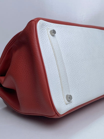 Hermes Birkin 35 Eclat Sanguine / White Clemence Clemence PHW #O