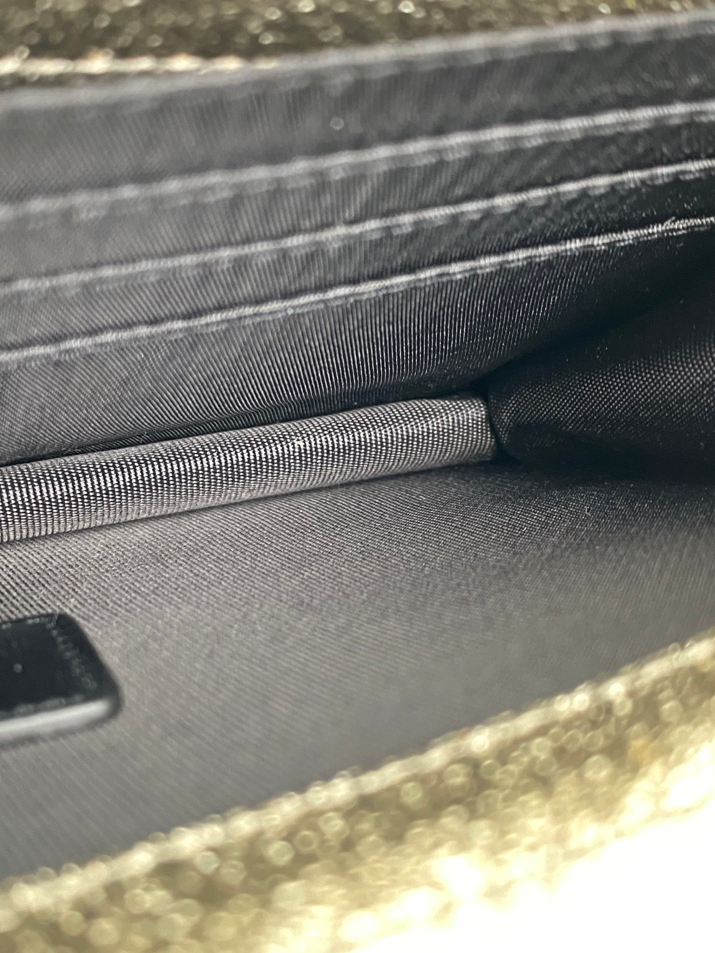 Saint Laurent Cassandra Silver Metallic Chevron Wallet On Chain GHW