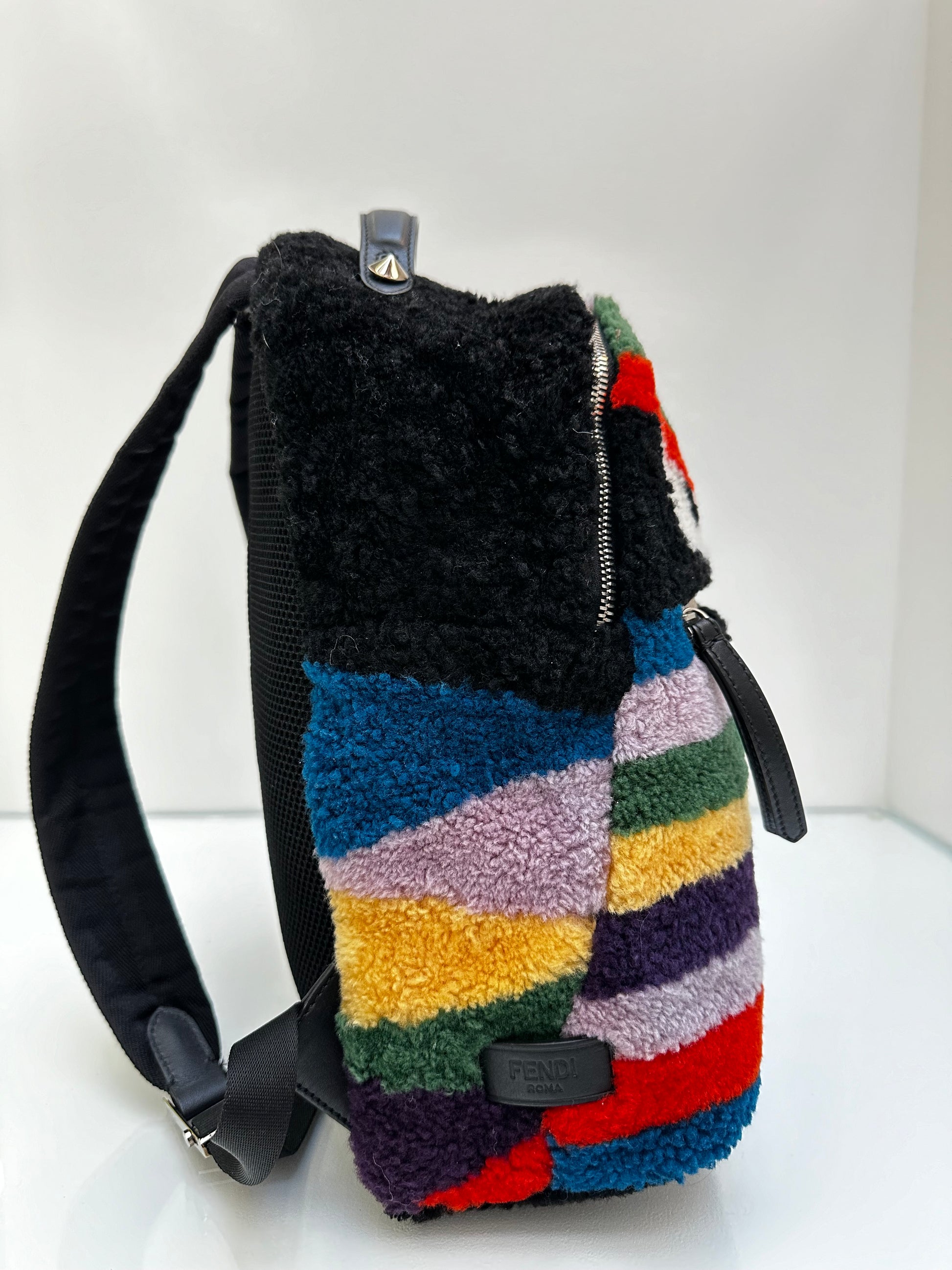 fendi mini fur backpack Fendi Shearling Multicolor Monster Backpack
