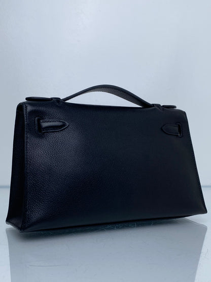Hermes Kelly Pochette Noir Swift GHW #M
