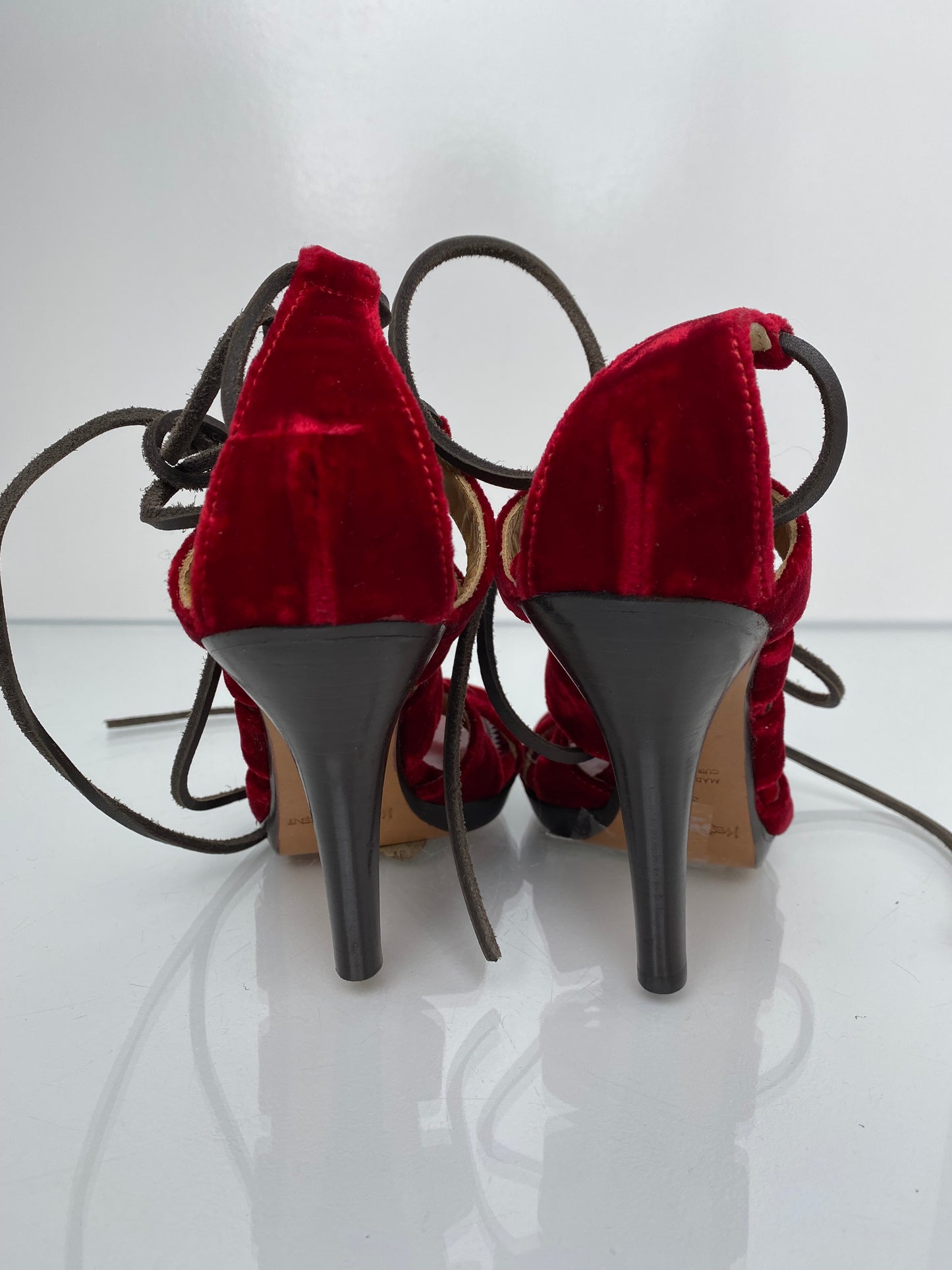 Saint Laurent Red Velvet Heels, 38.5