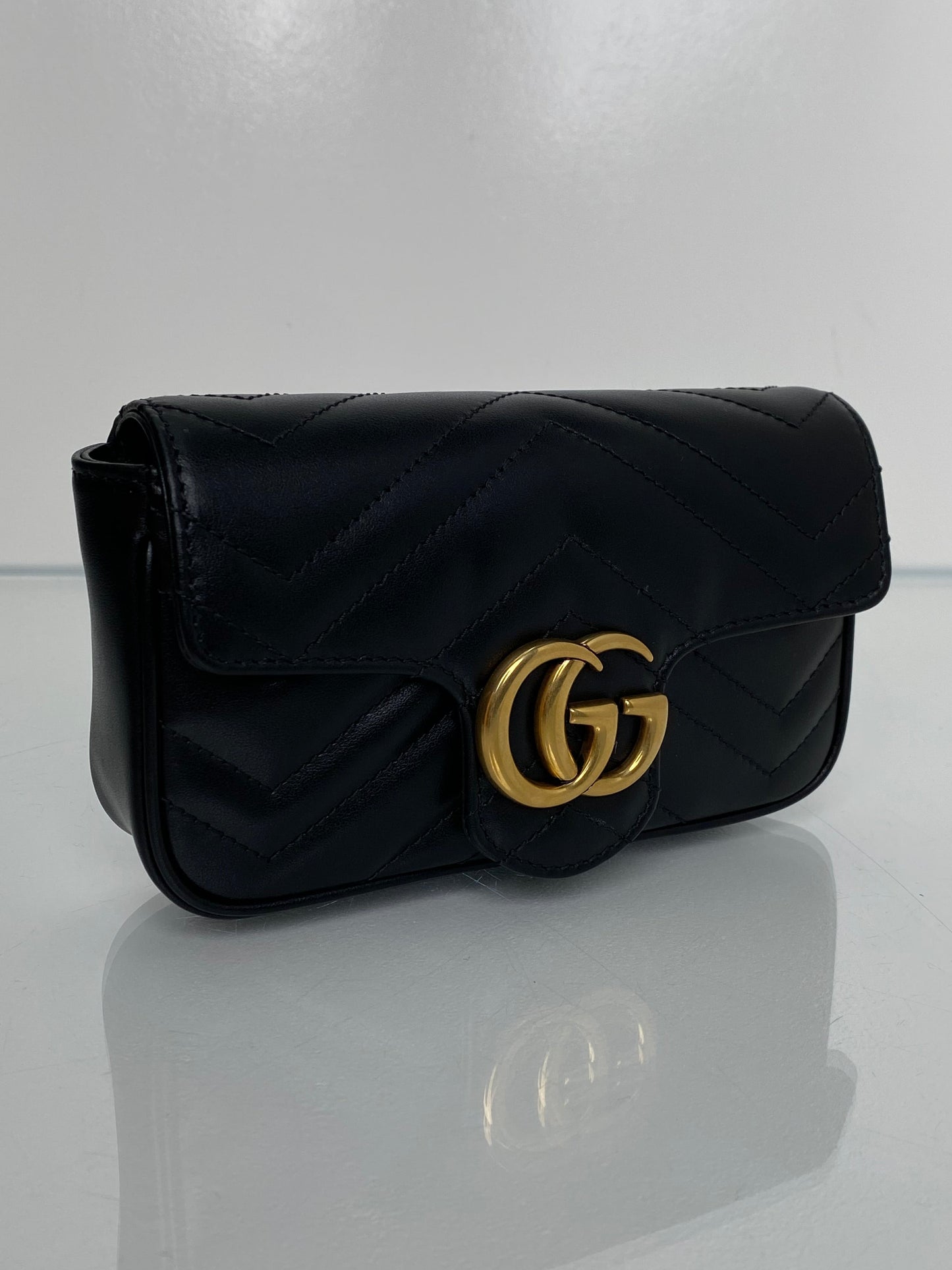 Gucci Black GG Marmont Mini Crossbody Bag GHW