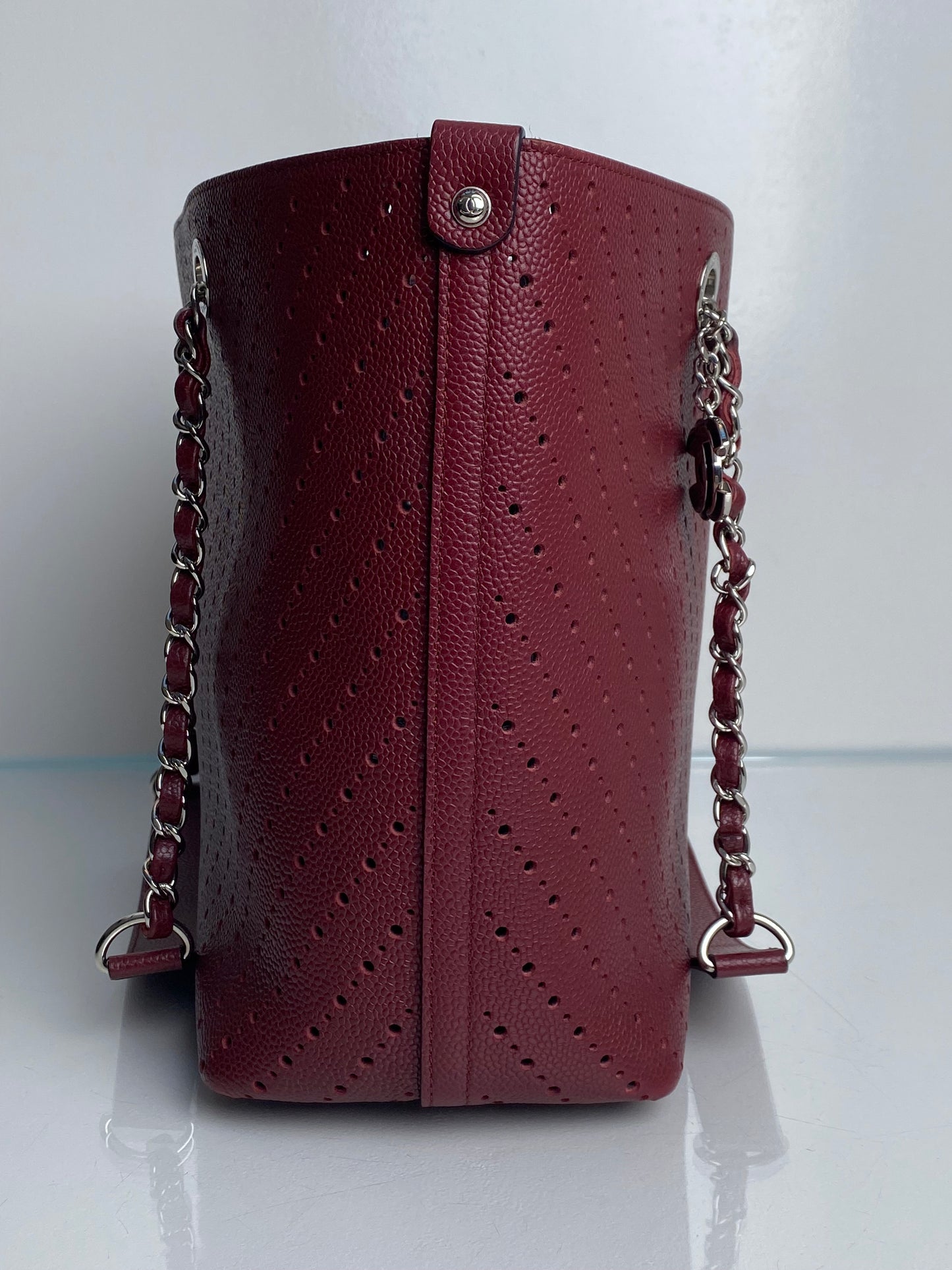 Chanel Burgundy Perforated Calfksin Medium Shopping Tote Bag SHW #22
