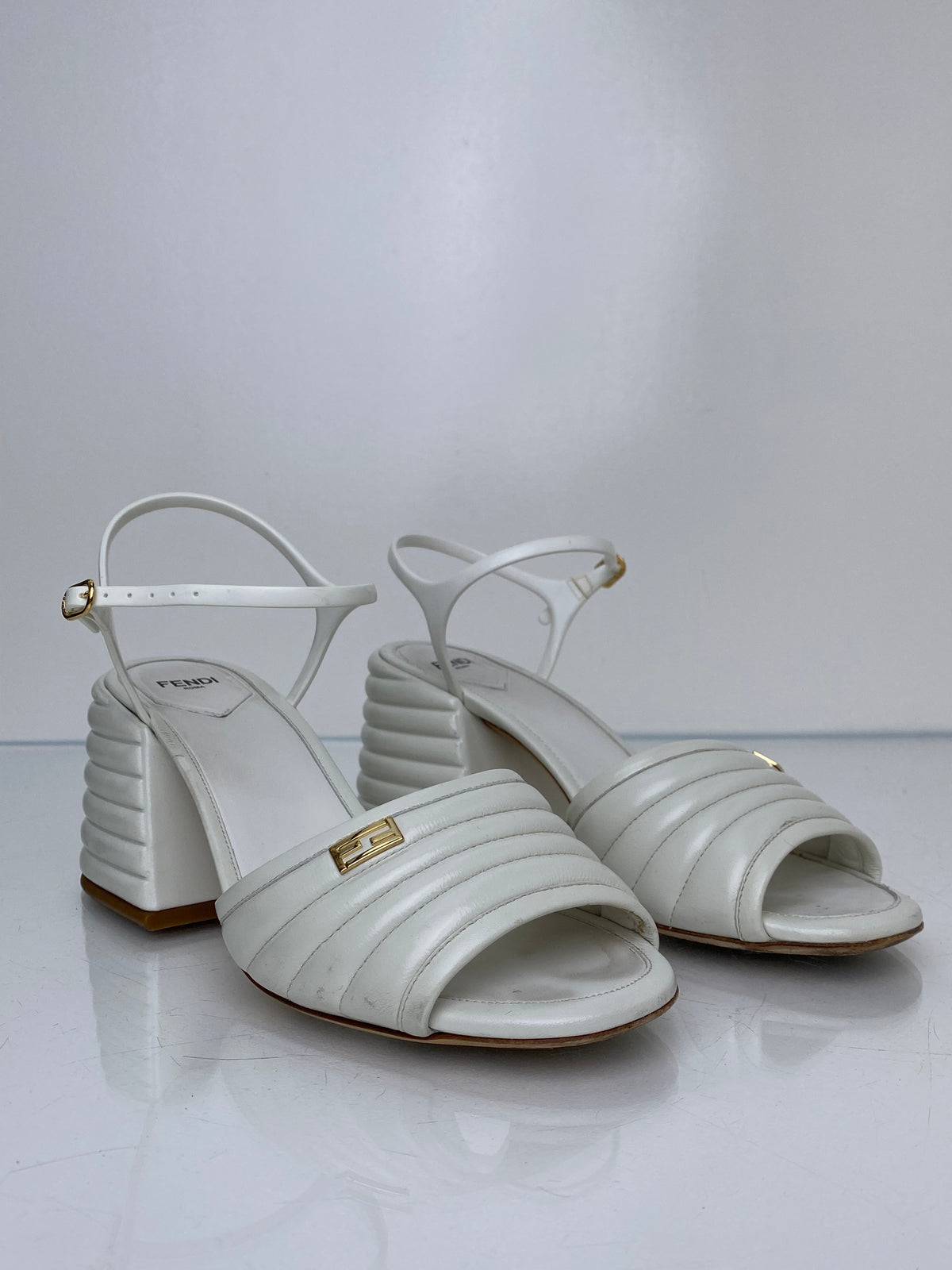 Fendi FF White Platform Heels, 39