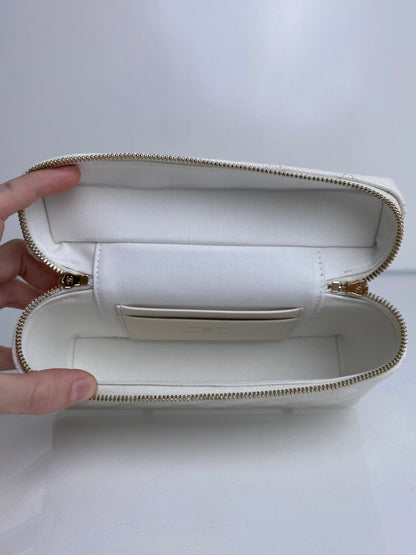 Chanel White Quilted Caviar Slim Vanity Case Crossbody Bag GHW