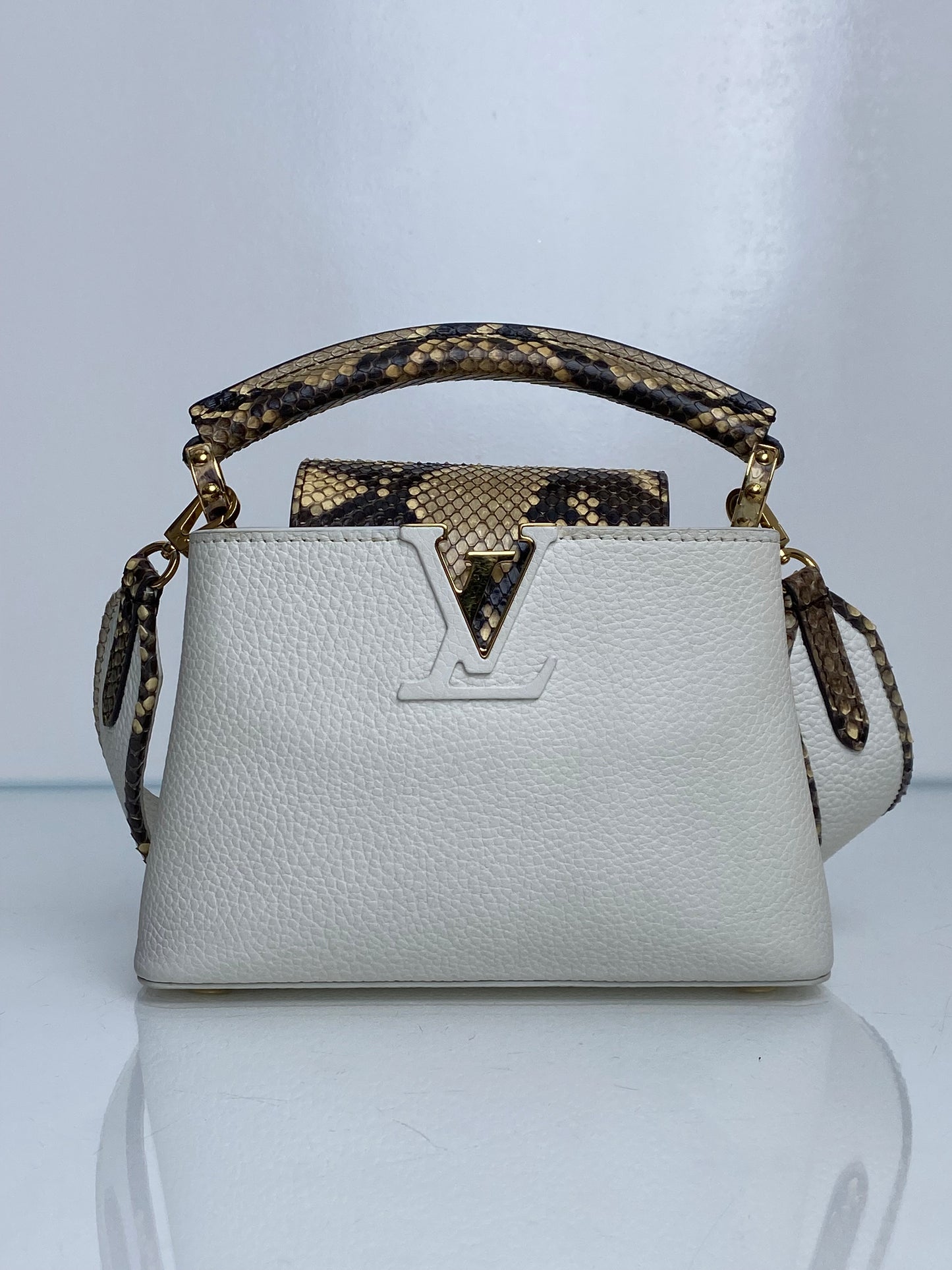 Louis Vuitton White / Snakeskin Capucine Bag GHW