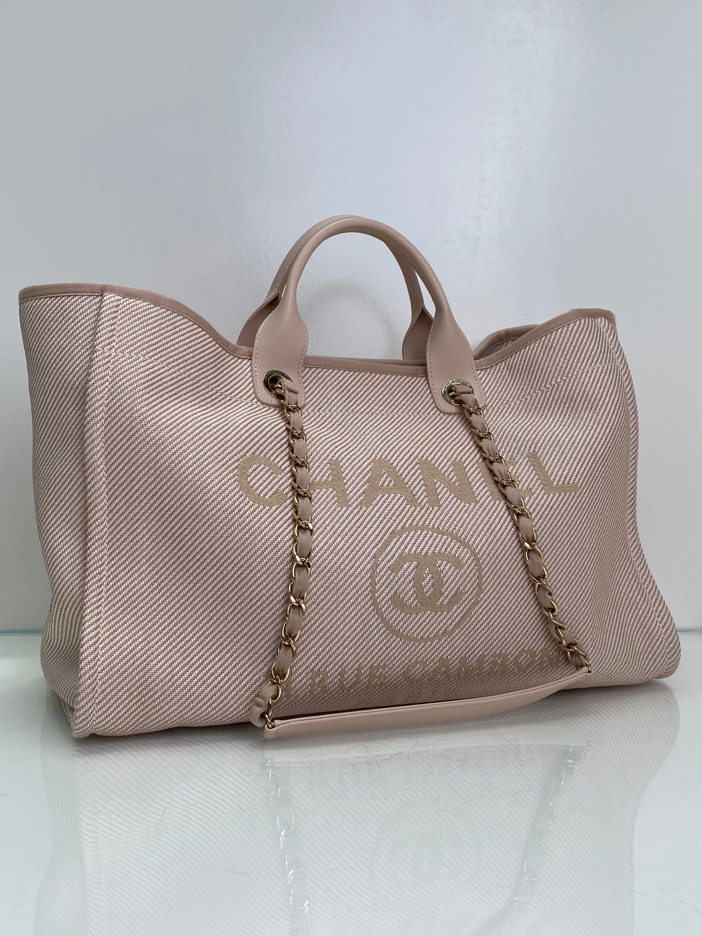 Chanel Light Pink Mixed Fibers Deauville Tote Bag GHW