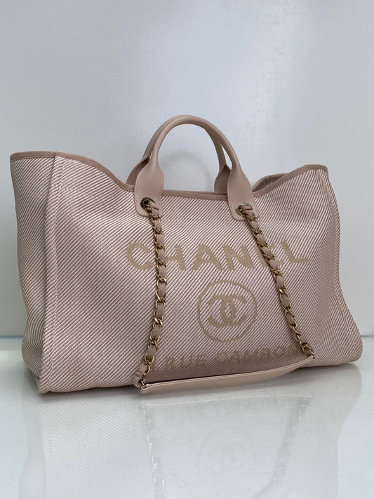 Chanel Light Pink Mixed Fibers Deauville Tote Bag GHW