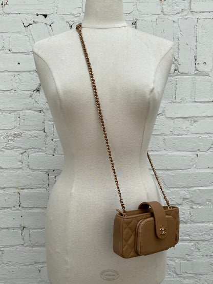 Chanel Quilted Beige O-Phone Holder Caviar LGHW