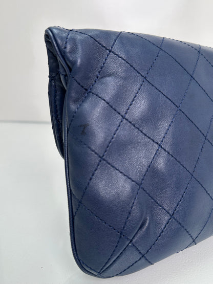 Chanel Blue Lambskin Quilted CC Clutch SHW #14