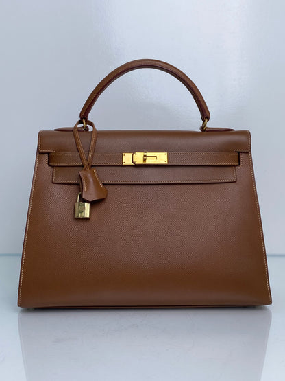 Hermes Kelly 32 Sellier Gold Epsom GHW #Z