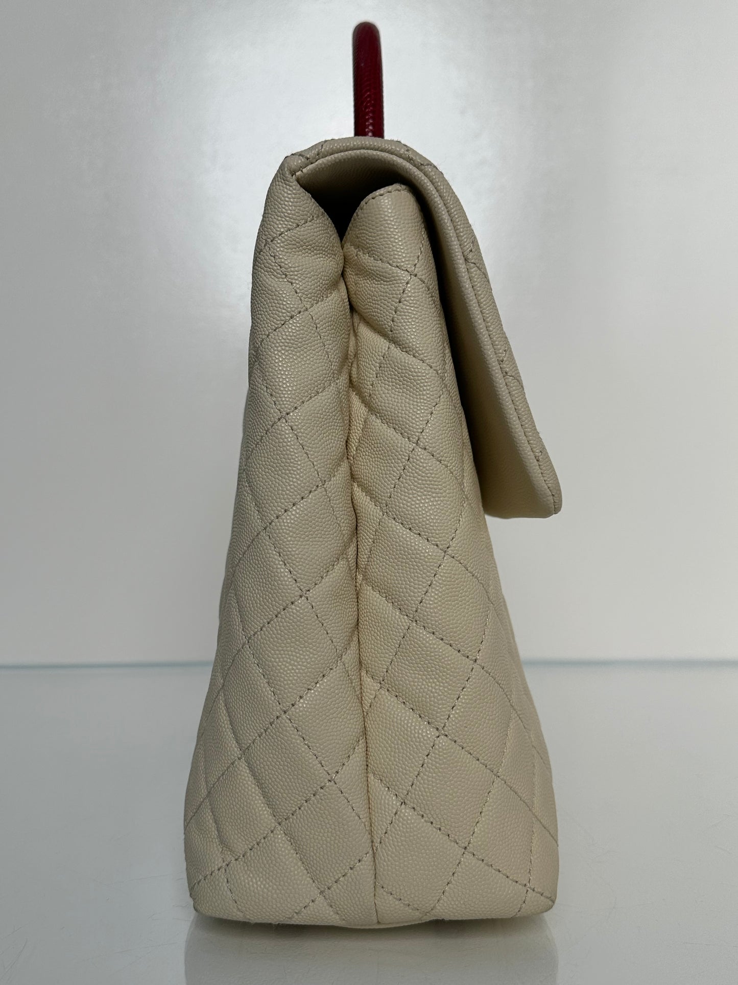 Chanel Cream/Red Lizard Coco Handle Large Bag RHW