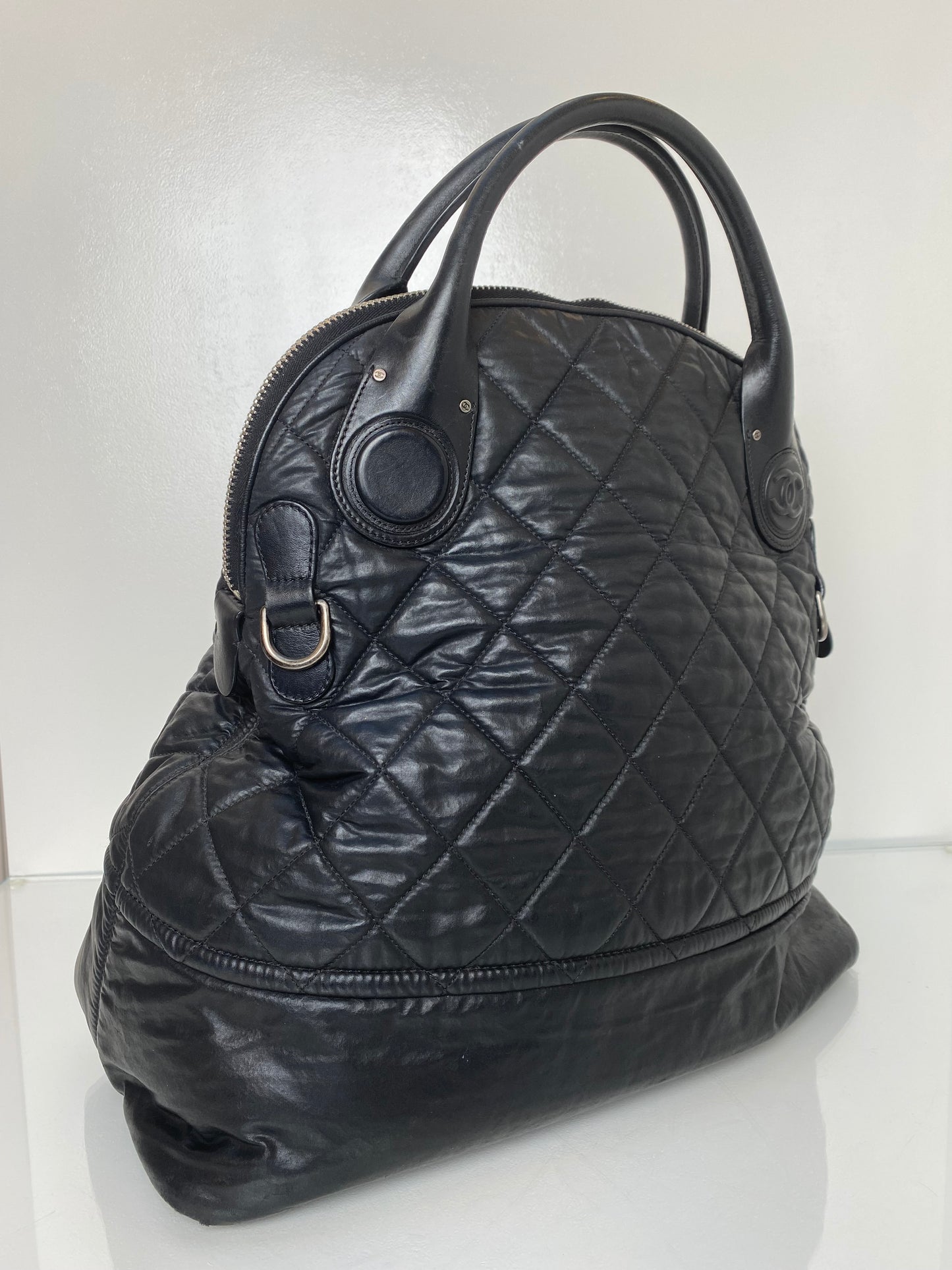 Chanel Black Quilted Vertical Sport Weekender Bag SHW