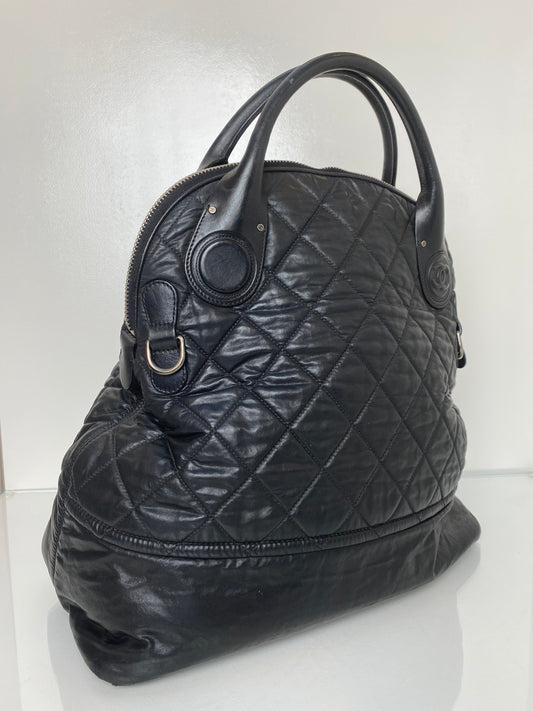 Chanel Black Quilted Vertical Sport Weekender Bag SHW