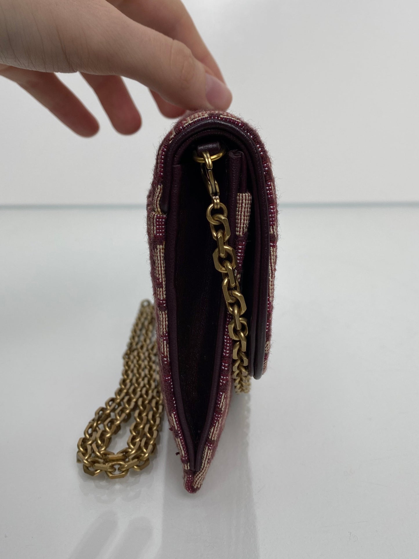 Dior Burgundy Oblique Saddle Wallet on Chain Bag GHW