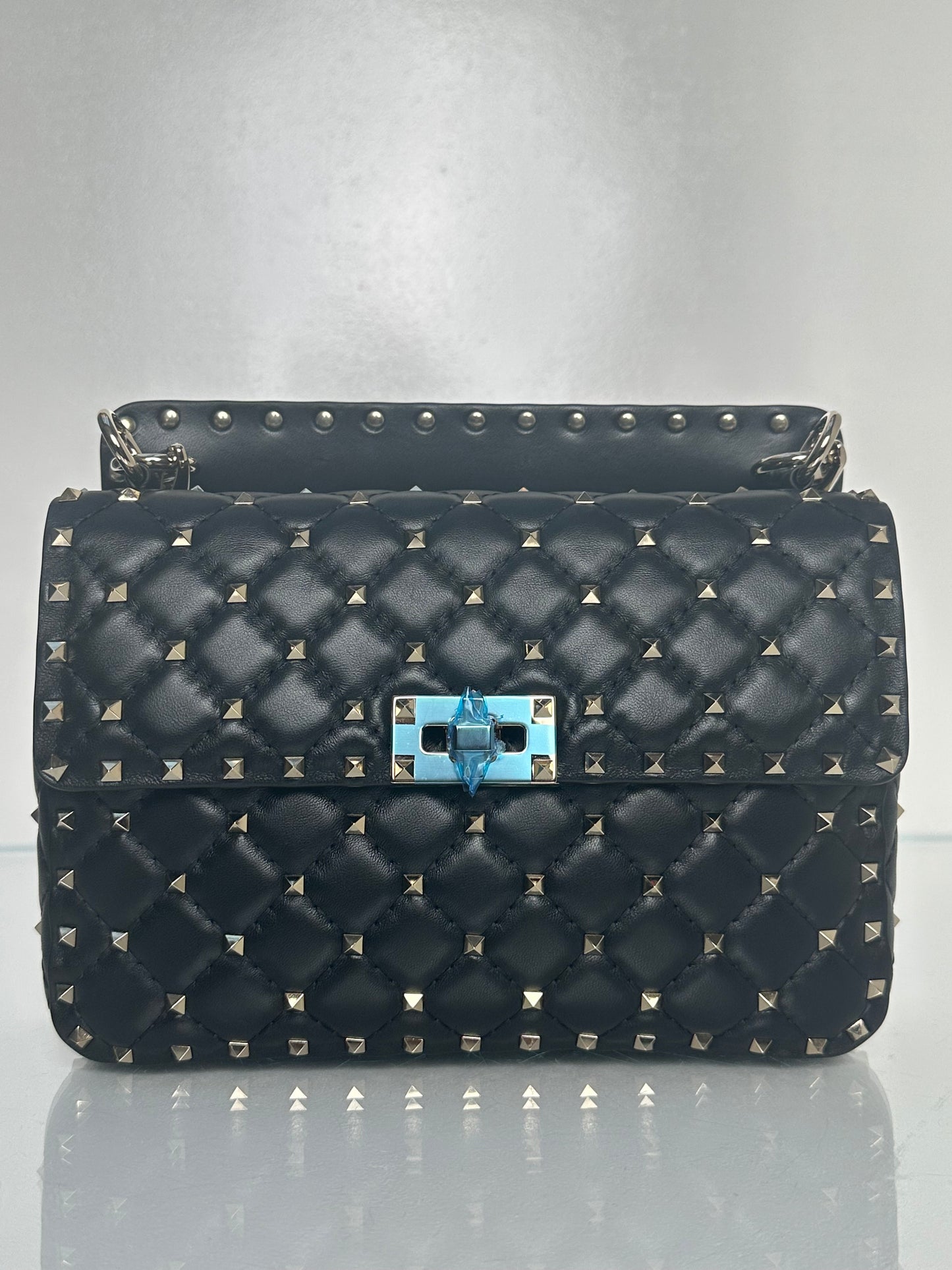 Valentino Black Rockstud Top Handle Crossbody Bag GHW