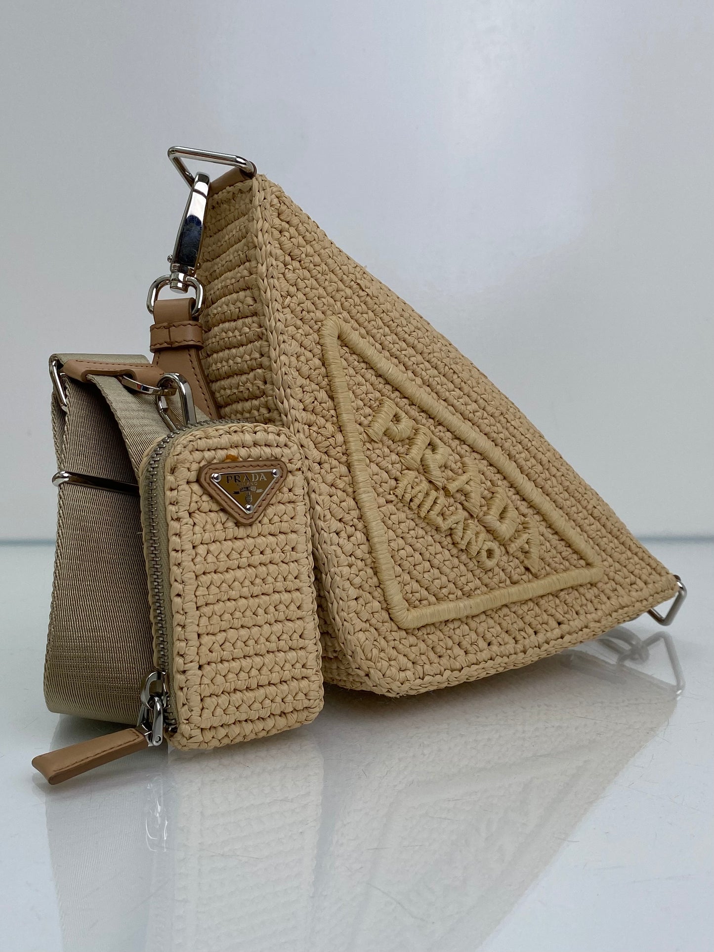 Prada Tan Raffia Logo Triangle Bag SHW
