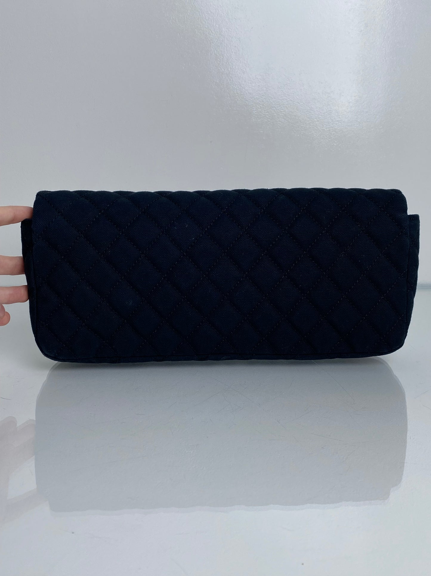 Chanel Cruise Black Canvas Quilted Clutch SHW